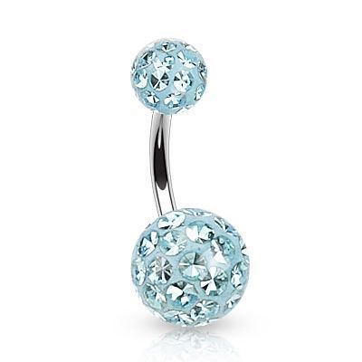 Levně Piercing do pupíku zdobený krystaly Swarovski (tyrkysová, 1,6 x 10 mm)