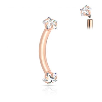 Piercing do obočí hvězdičky, 1,2 x 8 mm (růžové zlato, 1,2 x 8 mm)