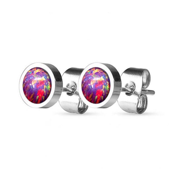 Levně NUBIS Ocelové náušnice s opály 8 mm - NBP71-OP39