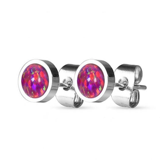 Levně NUBIS Ocelové náušnice s opály 8 mm - NBP71-OP23