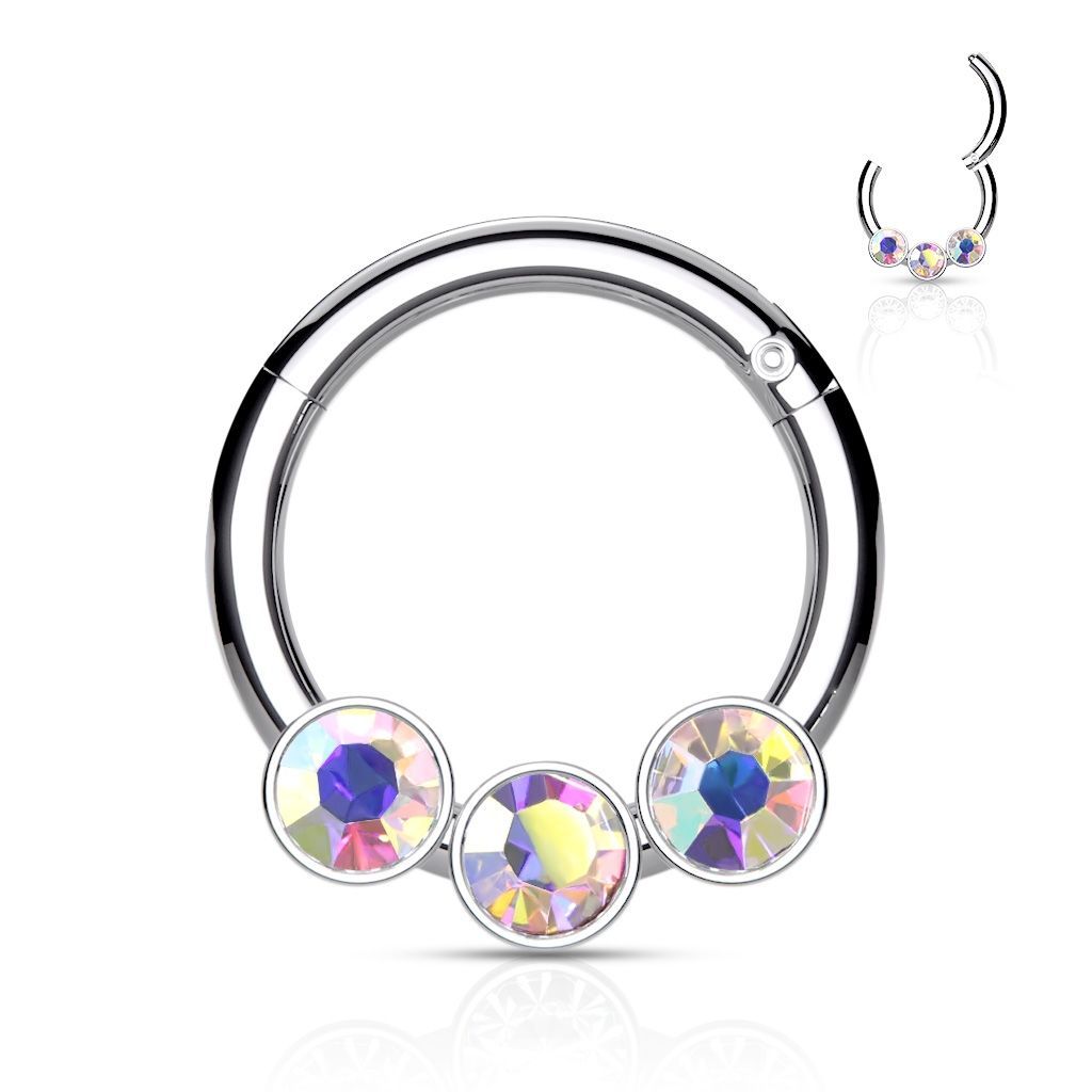 Levně Piercing kruh segment, duhové kameny, 1,2 x 8 mm