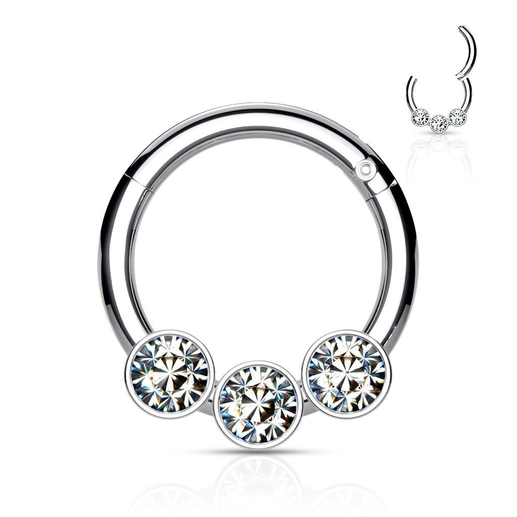 Levně Piercing kruh segment, čiré kameny, 1,2 x 8 mm