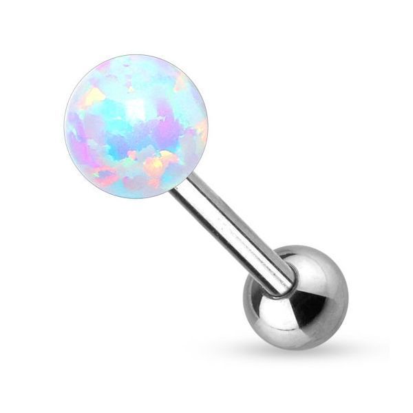 Levně Piercing do jazyka opál (bílá, 1,6 x 16 mm)