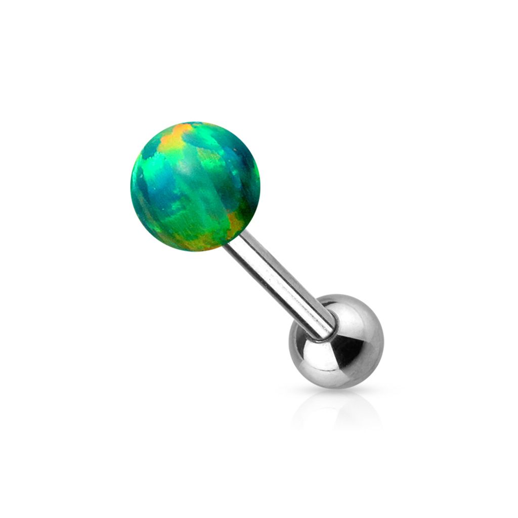 Levně Piercing do jazyka opál (zelená, 1,6 x 16 mm)