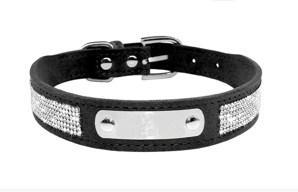 Černý obojek s destičkou a zirkony vel. S