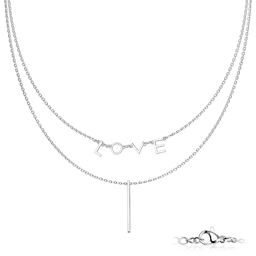 Levně S4U Dvojitý ocelový náhrdelník LOVE - OPD0218-ST