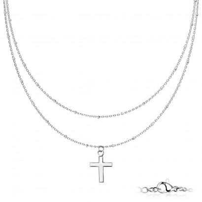 Dvojitý ocelový náhrdelník s křížkem