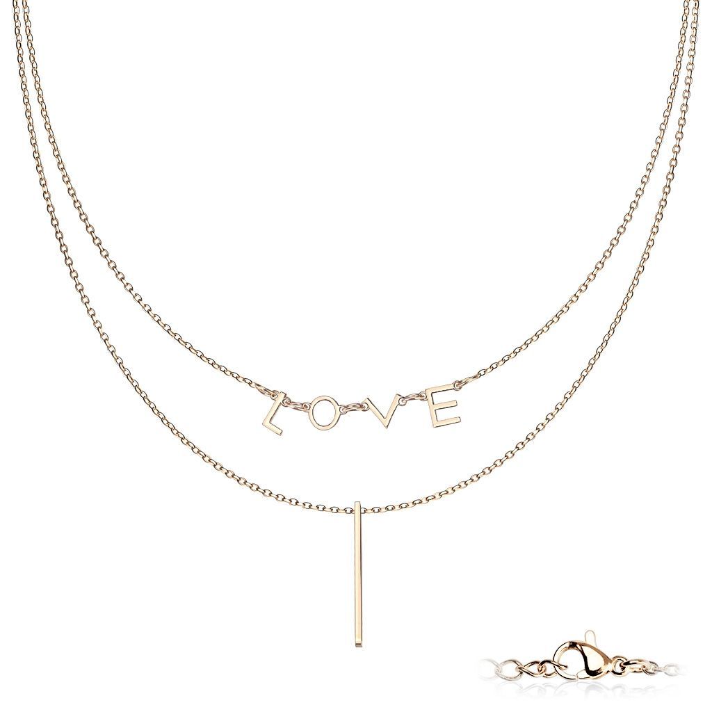 Levně S4U Dvojitý ocelový náhrdelník LOVE zlacený - OPD0218-RD
