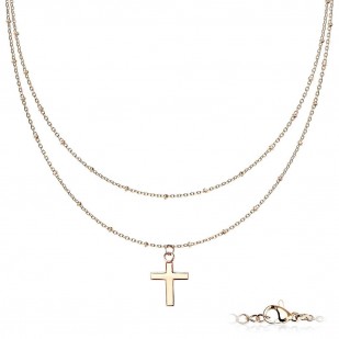 Dvojitý ocelový náhrdelník s křížkem zlacený