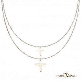 Dvojitý zlacený ocelový náhrdelník s křížky
