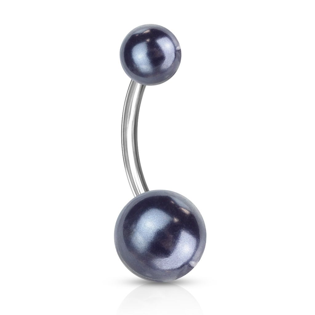 Levně Piercing do pupíku - perličky (černá, 1,6 x 10 mm)