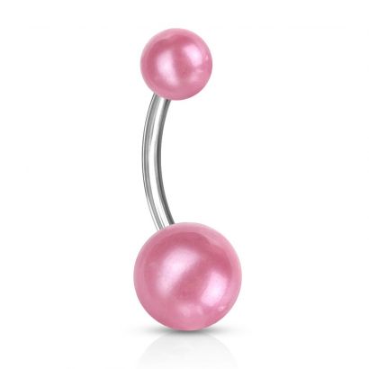 Piercing do pupíku - perličky (růžová, 1,6 x 10 mm)