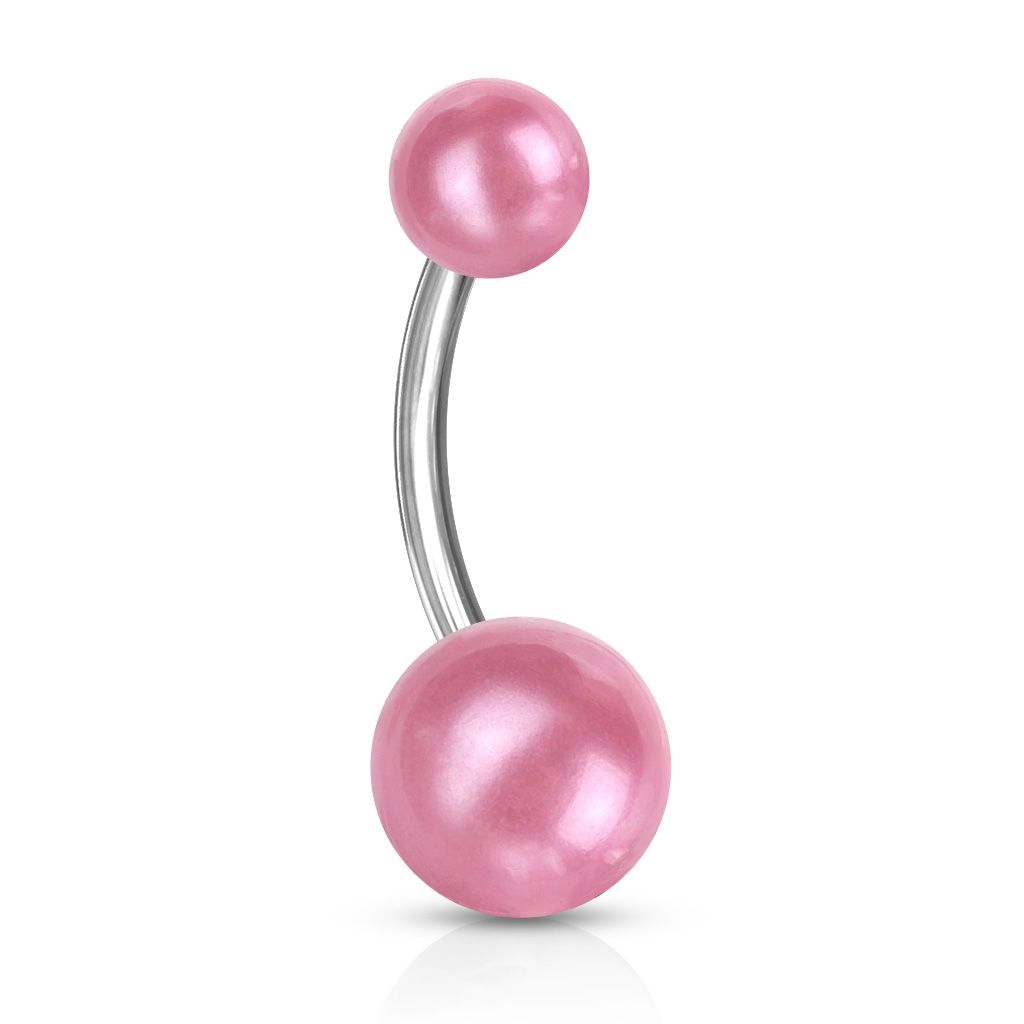 Levně Piercing do pupíku - perličky (růžová, 1,6 x 10 mm)
