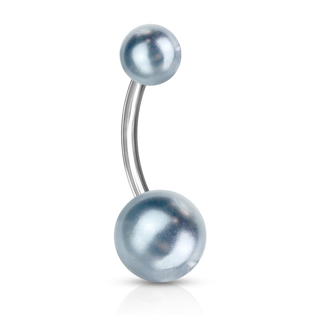 Levně Piercing do pupíku - perličky (světle modrá, 1,6 x 10 mm)