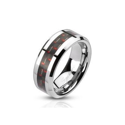 Ocelový prsten zdobený karbonem, šíře 8 mm (62)