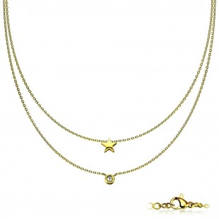 Dvojitý zlacený ocelový náhrdelník s hvězdičkou
