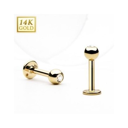 Zlatý piercing do brady - labreta zirkon, Au 585/1000 (0,40 g, 1,2 x 10 mm)