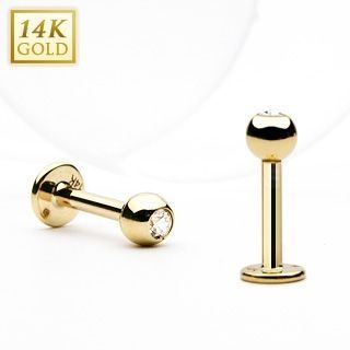 S4U Zlatý piercing do brady - labreta zirkon, Au 585/1000 (0,40 g, 1,2 x 10 mm) - ZL01104-1210-YG