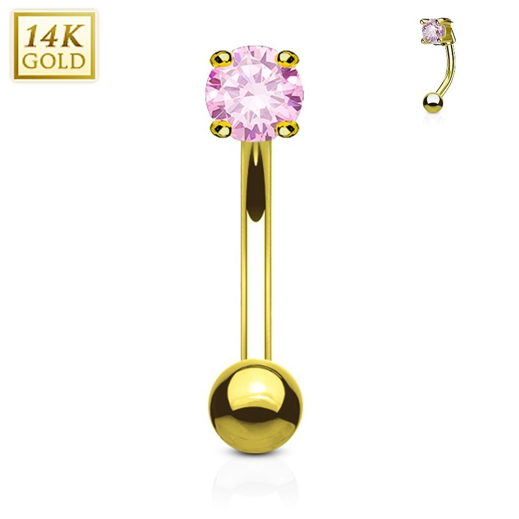 Zlatý piercing do obočí - zirkon, Au 585/1000 (růžová) - ZL01109P-YG