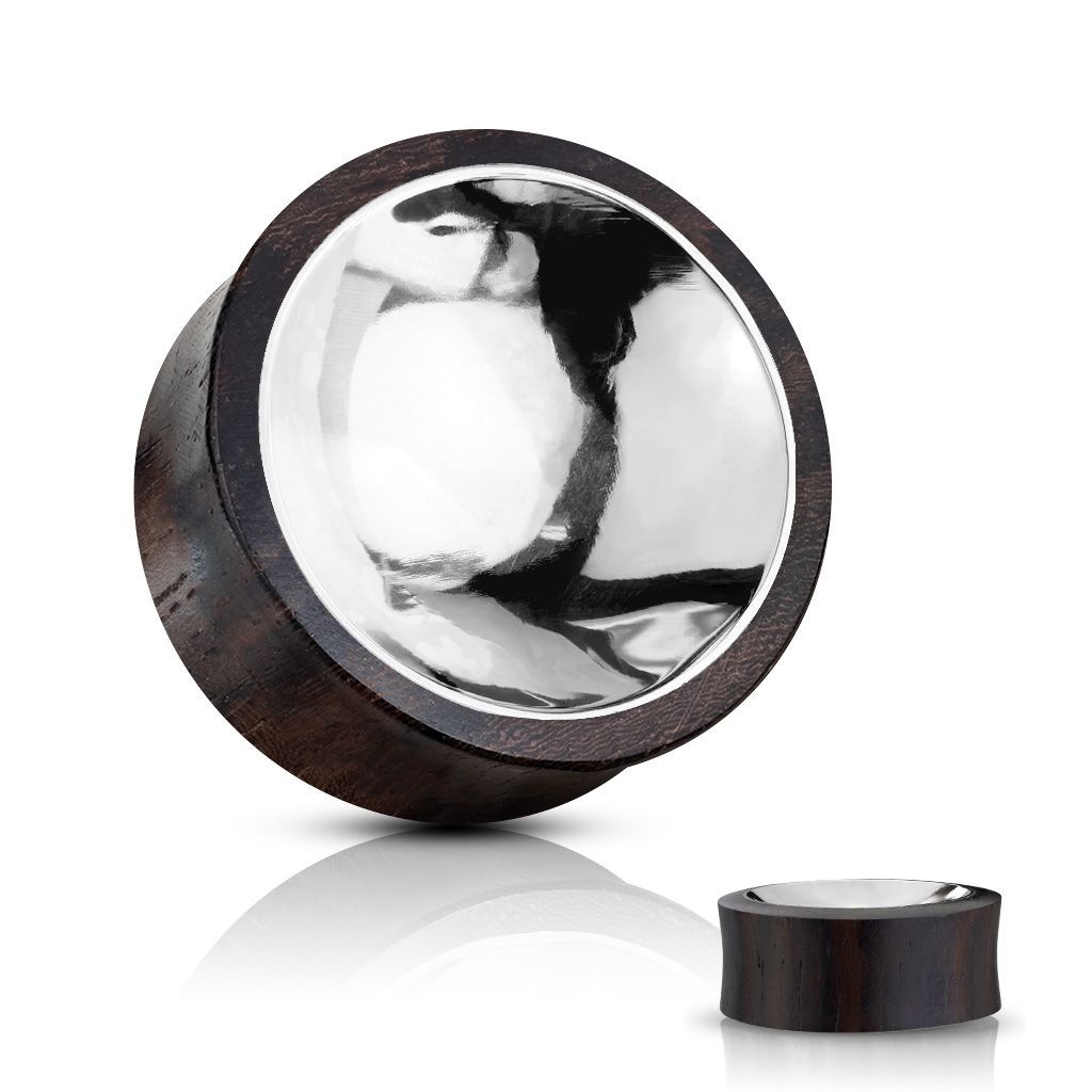 Levně Dřevěný plug se stříbrným středem (16 mm) - PL01258-16