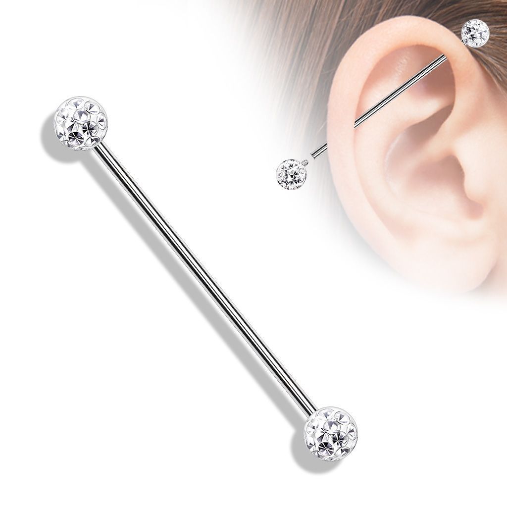 Levně Industrial piercing s kamínky, barva: čirá - ID01035-C