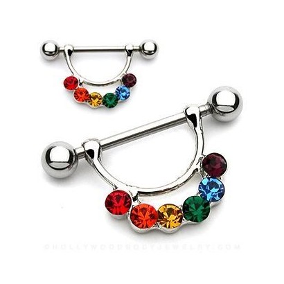 Piercing do bradavky zdobený barevnými zirkony