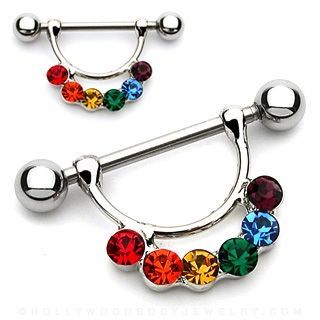 Levně S4U Piercing do bradavky zdobený barevnými zirkony - BR01018