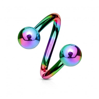 Piercing spirála duhová (1,2 x 10 mm, 4 mm)