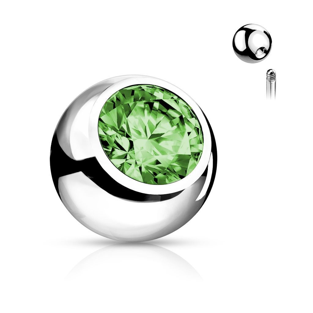 Náhradní kulička chirurgická ocel s kamínkem 1,2 x 4 mm (světle zelená) - ND024G-1204