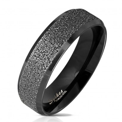 Černý ocelový prsten pískovaný, šíře 6 mm (67)