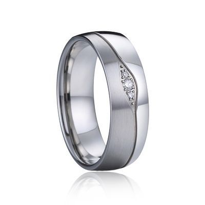 7AE AN1035 Dámský snubní ocelový prsten diamanty (58) - AN1035-D-58