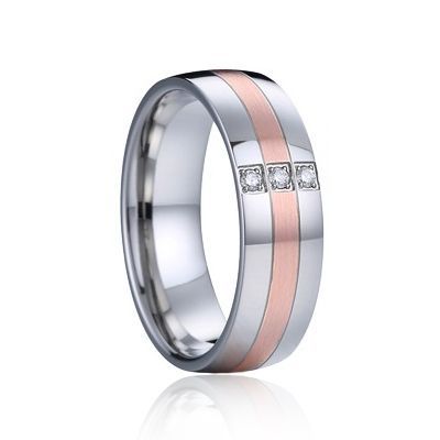 AN1034 Dámský snubní ocelový prsten s diamanty (57) - AN1034-D-57