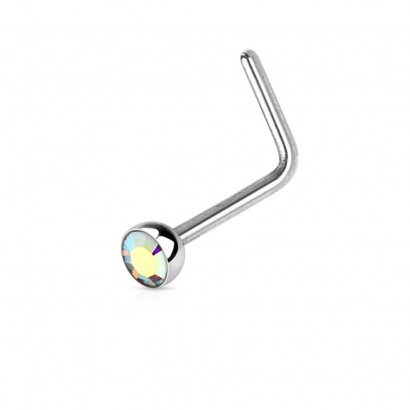 Zahnutý piercing do nosu s kamínkem (duhová)