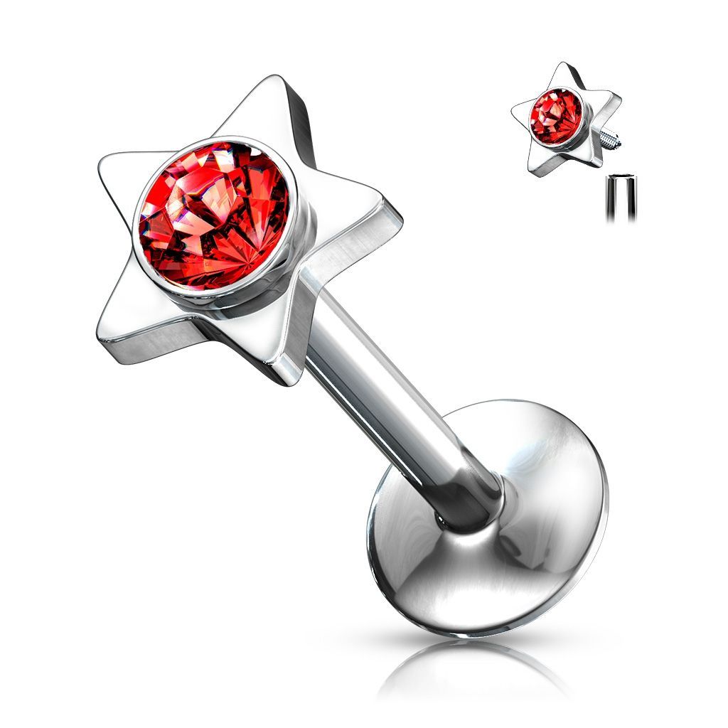 Piercing do brady - labreta hvězda (červená) - LB01026-R