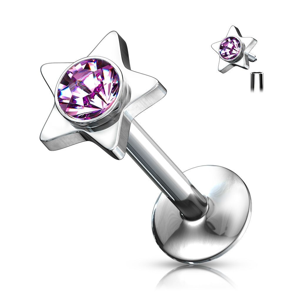 Levně Piercing do brady - labreta hvězda (růžová) - LB01026-P