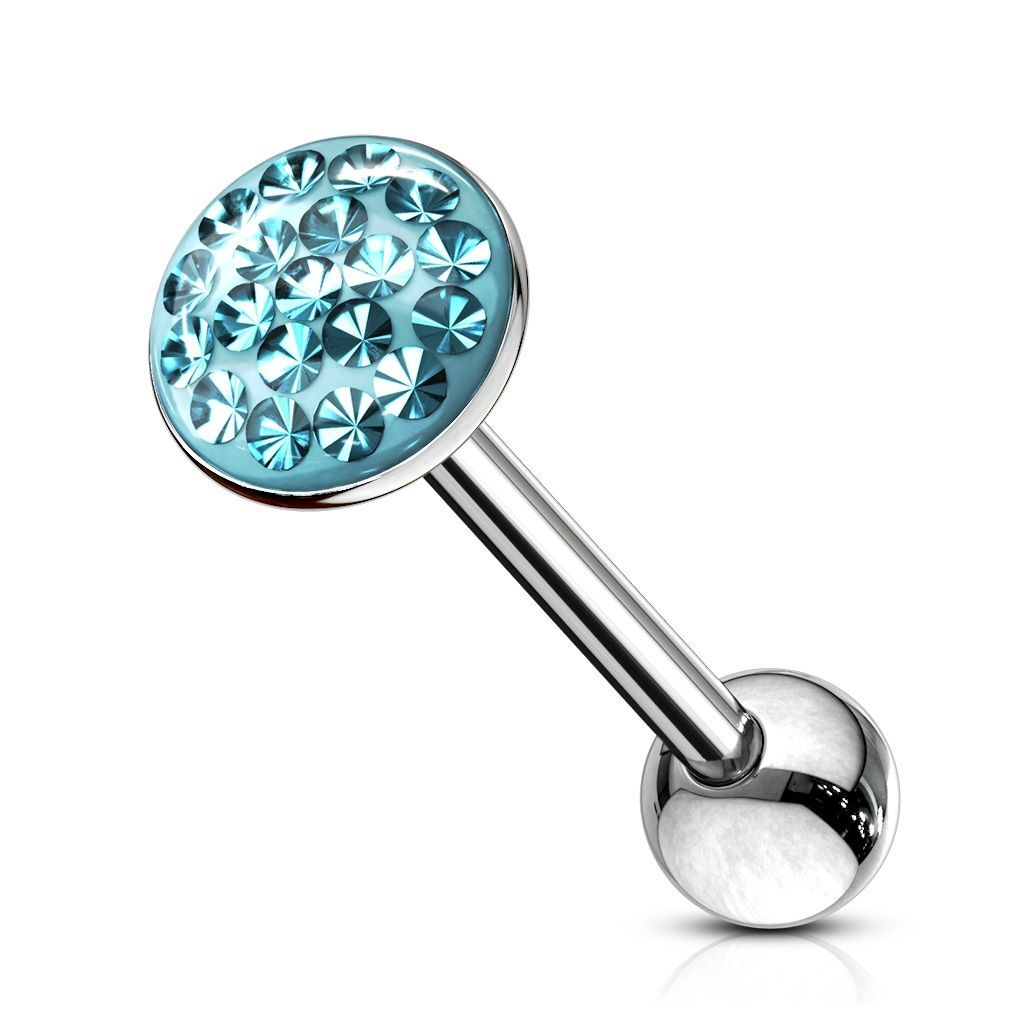 Levně Piercing do jazyka osázený zirkony (tyrkysová)