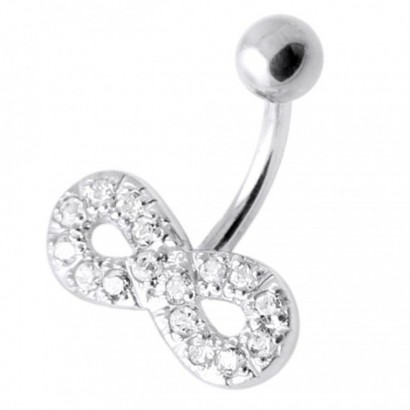 Stříbrný piercing do pupíku - nekonečno (čirá)