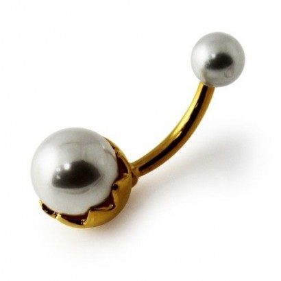 Pozlacený stříbrný piercing do pupíku - perlička