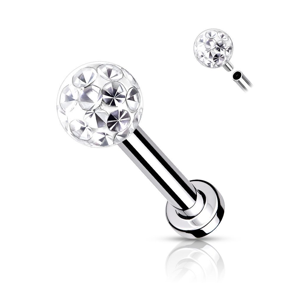 Levně Piercing do brady - labreta/cartilage s kamínky 1,2 x 8 mm - LB1089-1208-C