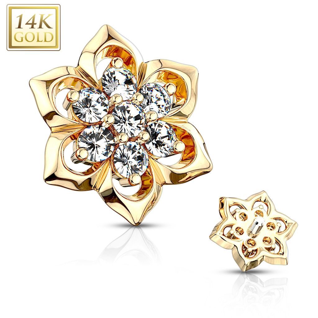 Zlatý piercing - mikrodermál kytička, Au 585/1000 - ZL01210-YG