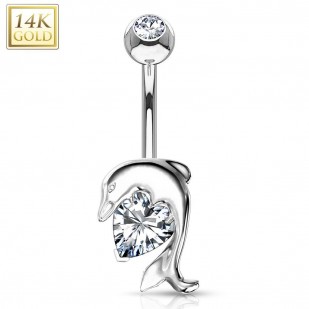 Zlatý piercing do pupíku - delfín, Au 585/1000