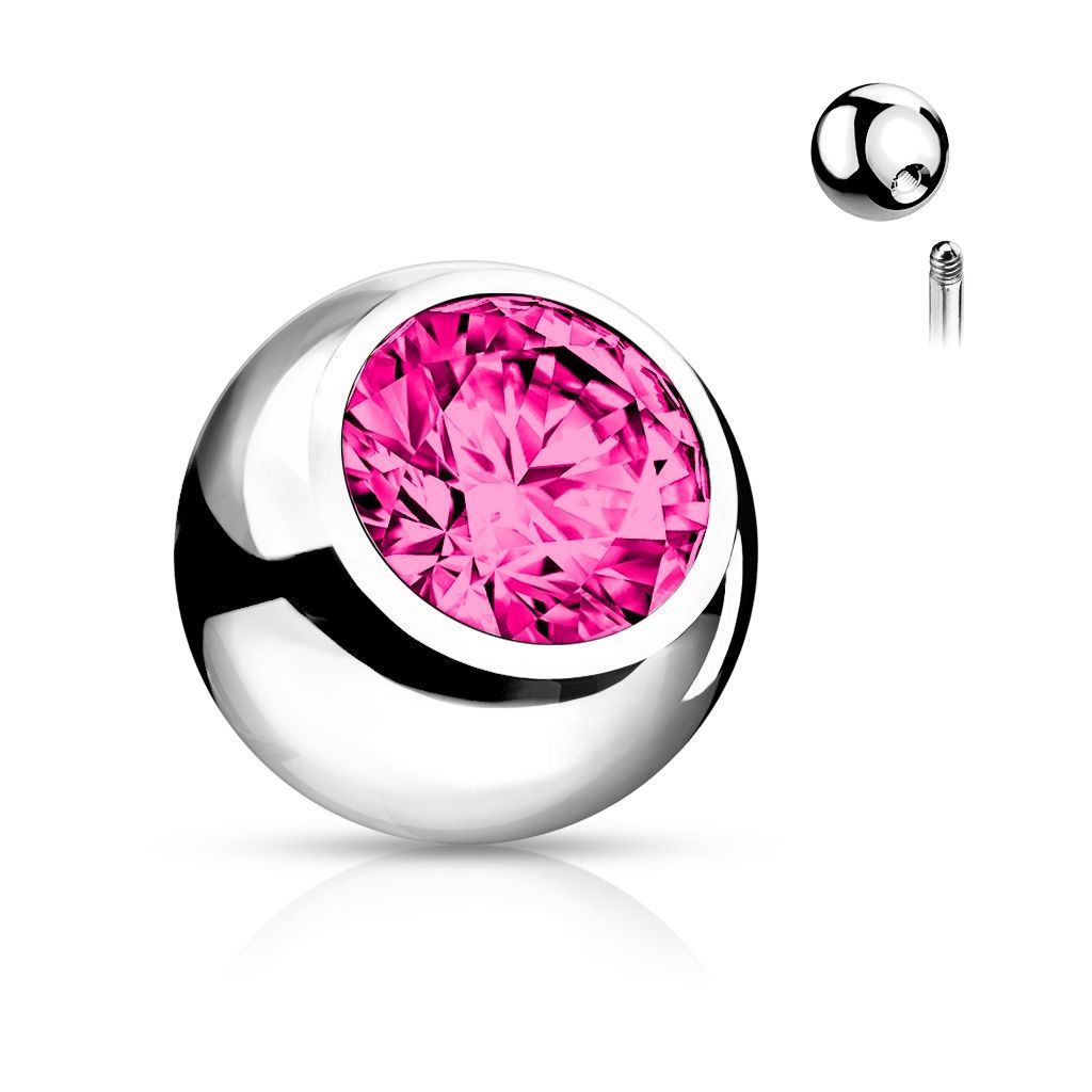 Náhradní kulička chirurgická ocel s kamínkem 1,2 x 3 mm (tmavě růžová) - ND024F-1203