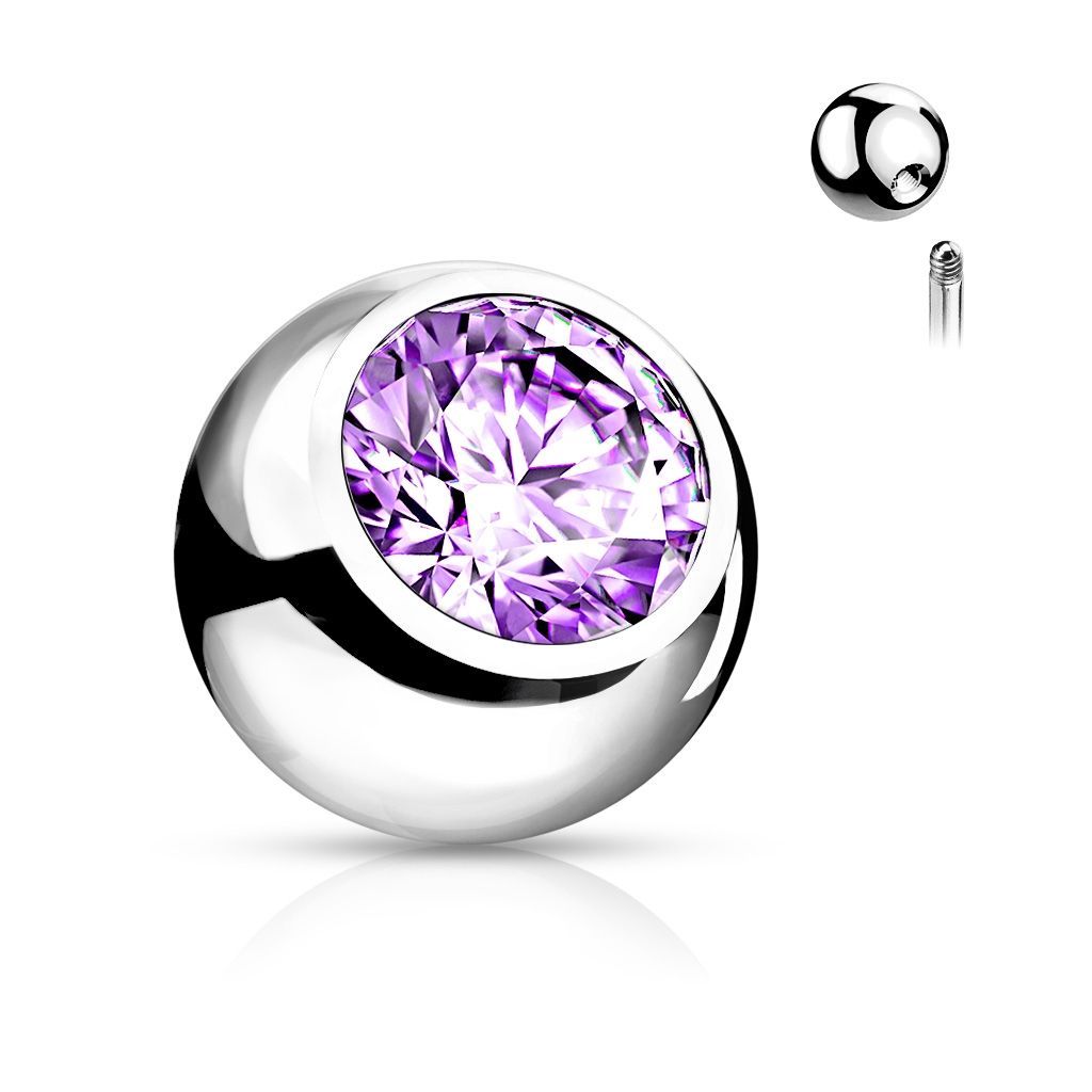 Náhradní kulička chirurgická ocel se zirkonem 1,6 x 6 mm (světle fialová) - ND024TZ-1606