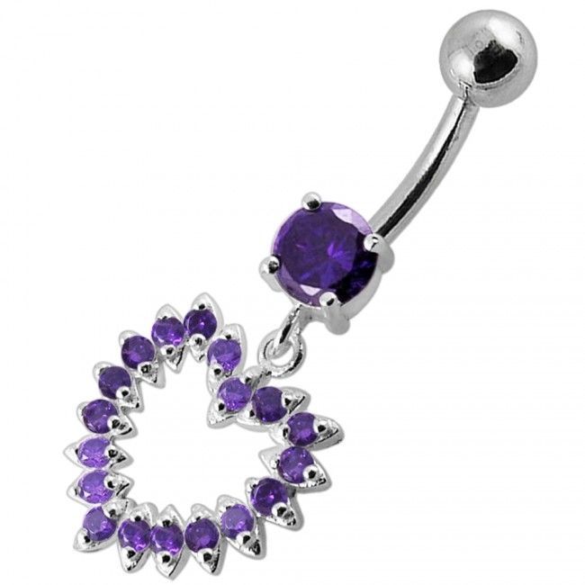 S4U Stříbrný piercing do pupíku - srdce (4 mm fialová) - BP01004-A