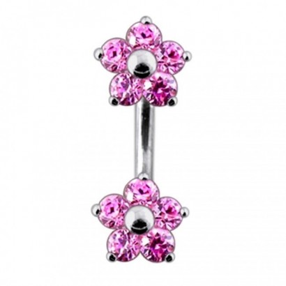 Stříbrný piercing do pupíku - kytičky (růžová)