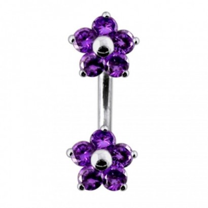Stříbrný piercing do pupíku - kytičky (fialová)