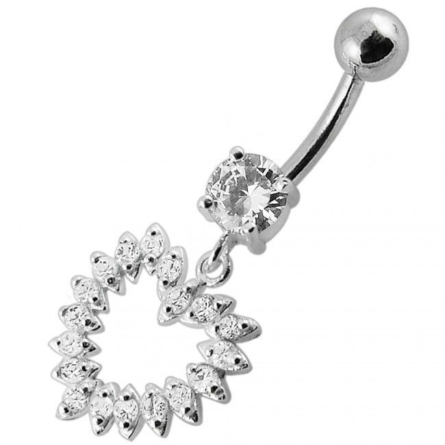 S4U Stříbrný piercing do pupíku - srdce (čirá, 5 mm) - BP01004-C