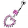 Stříbrný piercing do pupíku - srdce (čirá, 5 mm)