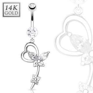 S4U Zlatý piercing do pupíku zdobený motýlkem, Au 585/1000 - ZL01083-WG