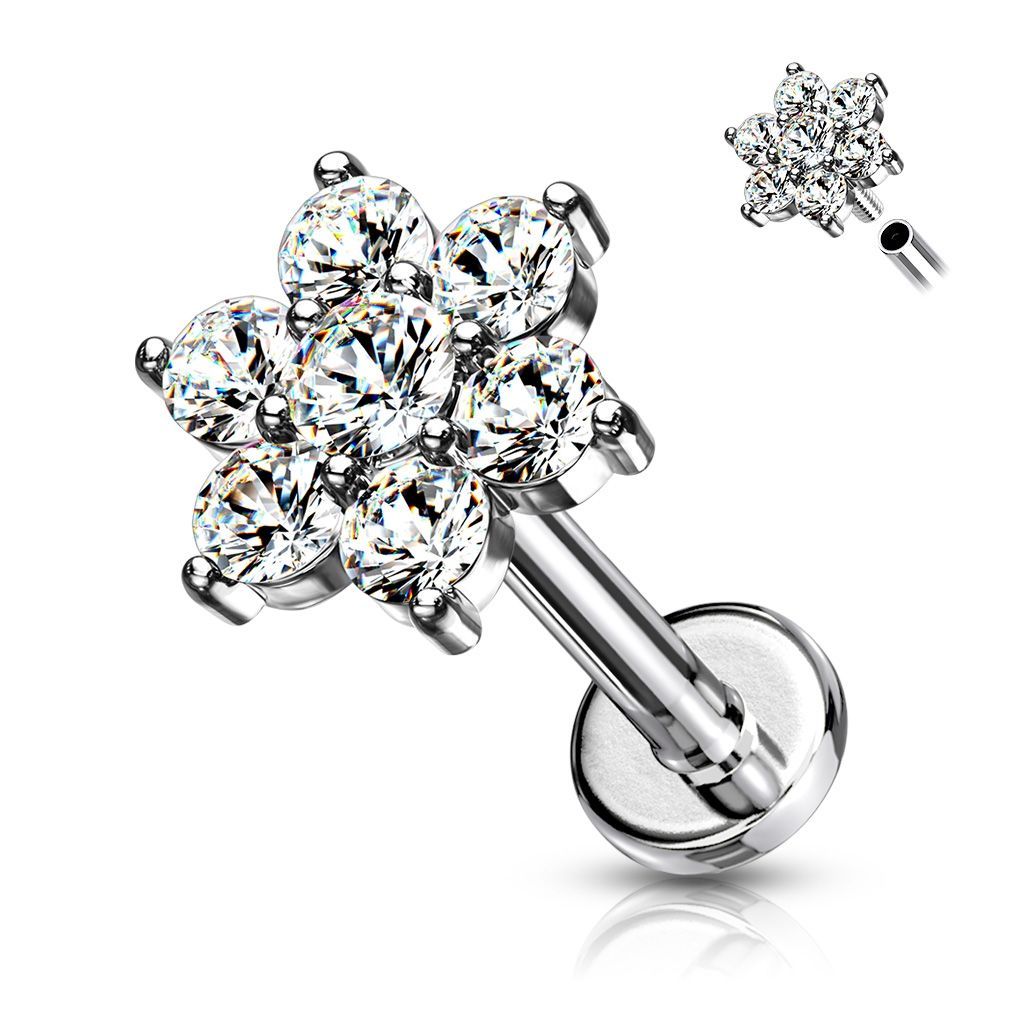 Levně Piercing do brady / cartilage / tragus, kytička (1,2 x 8 mm) - LB1044-1208